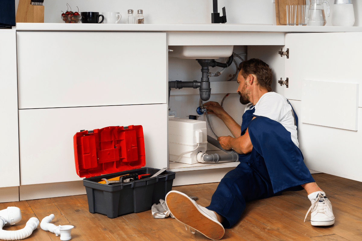 Plumber fixing sink drain