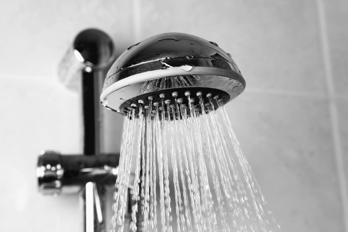 Showering head running water